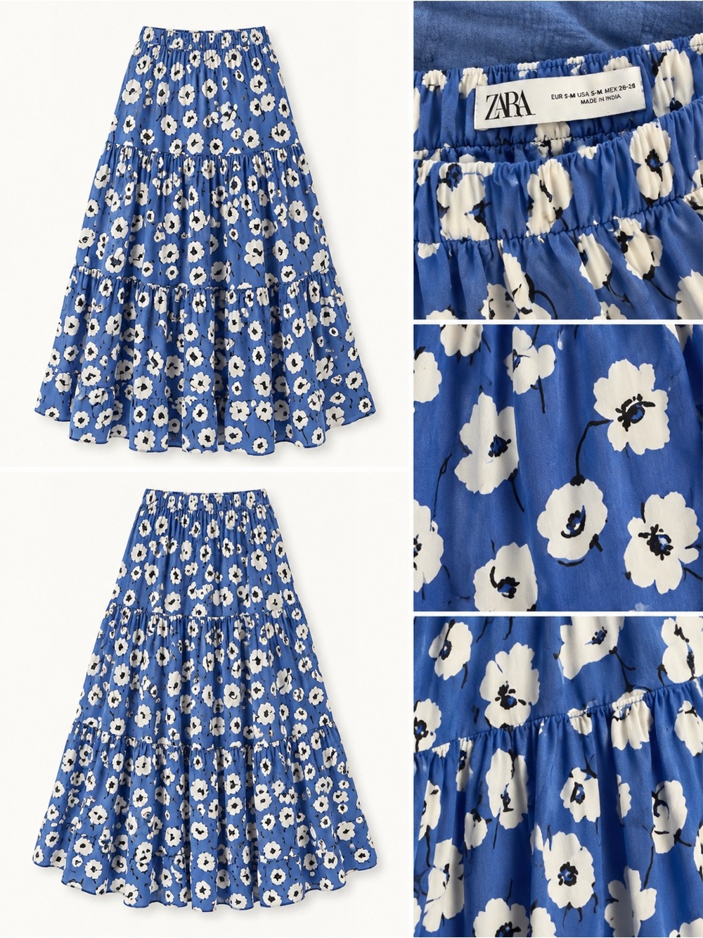 Zara Blue Floral Tiered Maxi Skirt